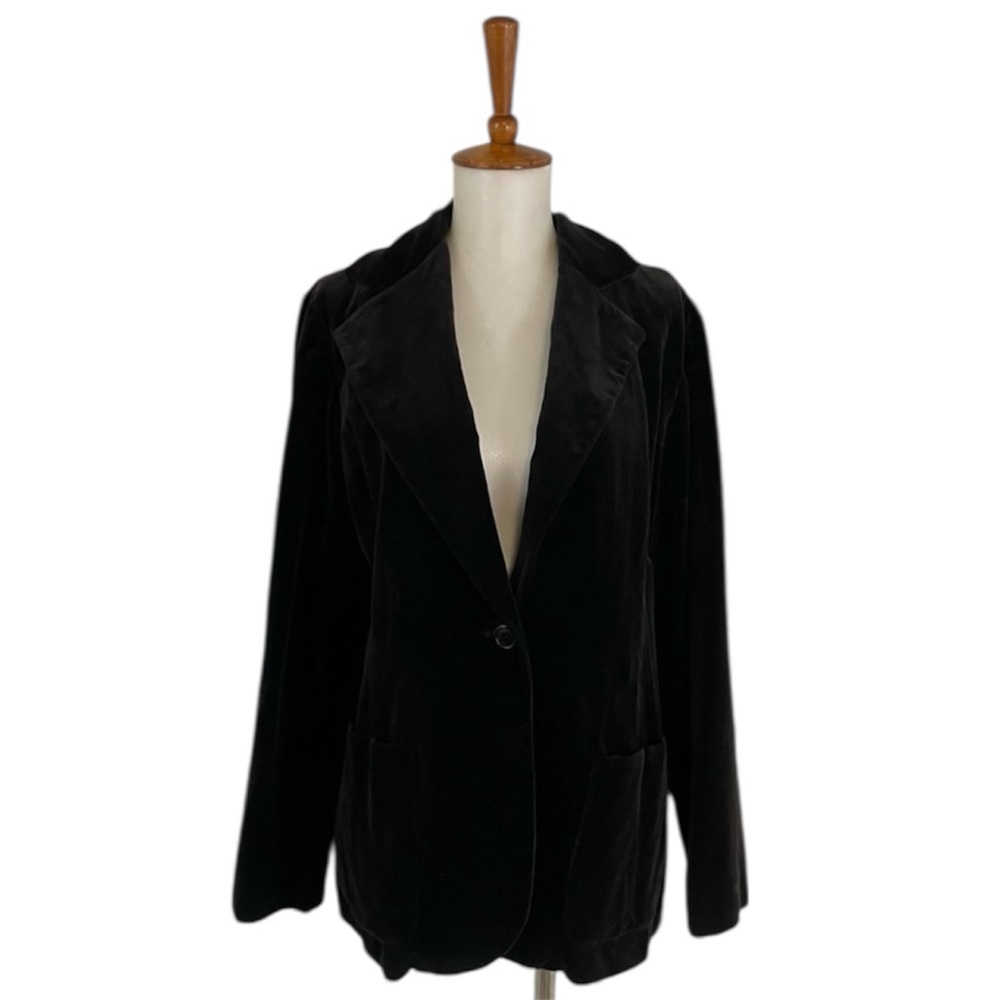 Vintage Velvet Black‎ Blazer Women's 12 Long Sleeve 1 Button Holiday Classic